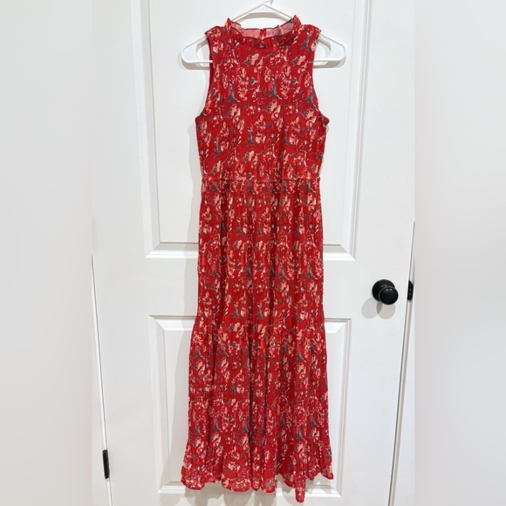 Women's Tribal Printed‎ Plisse Halter Maxi Dress XS Sleeveless Ruffle Pretty - Picture 3 of 10